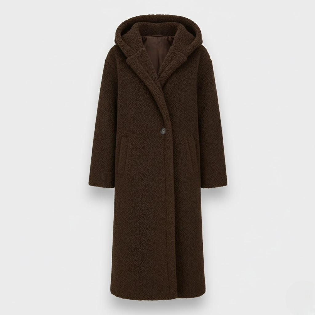 Maria - Palton Lung Teddy cu Glugă