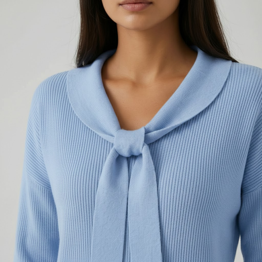 Pulover cu fundă la guler