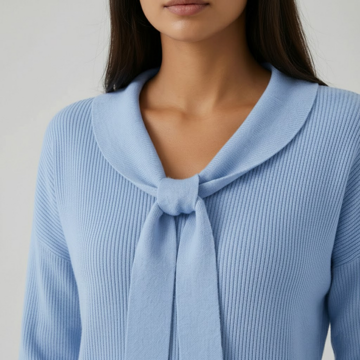 Pulover cu fundă la guler