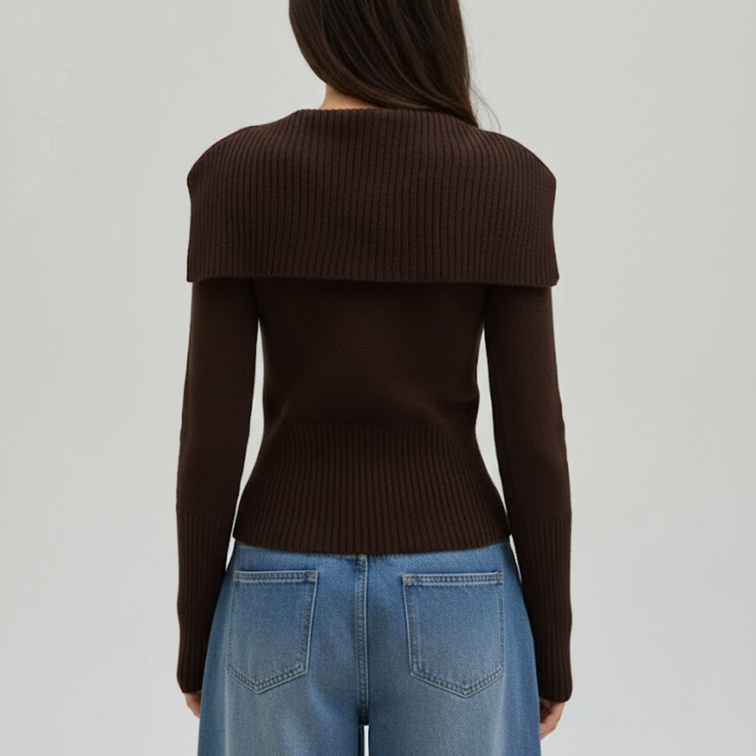 Pulover casual cu guler rotund