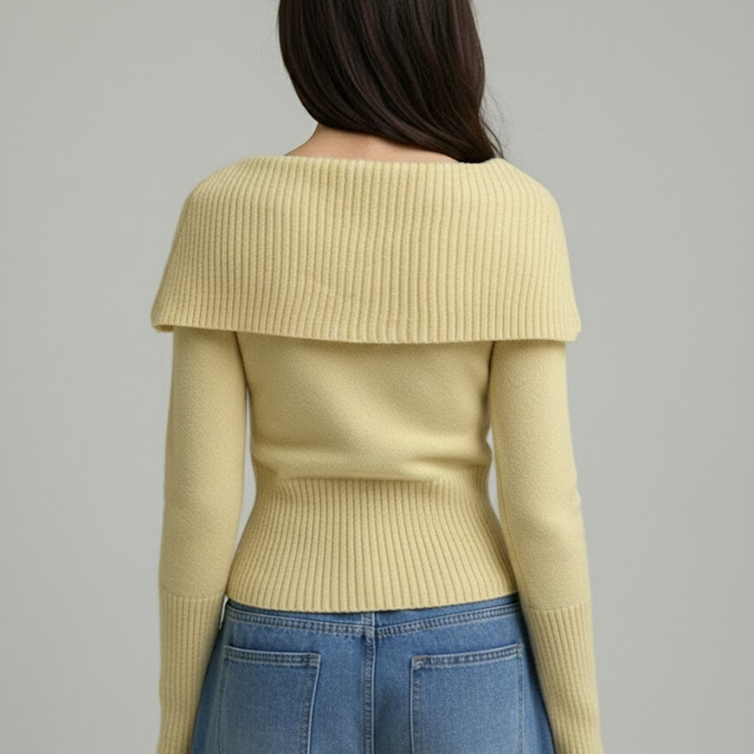 Pulover casual cu guler rotund